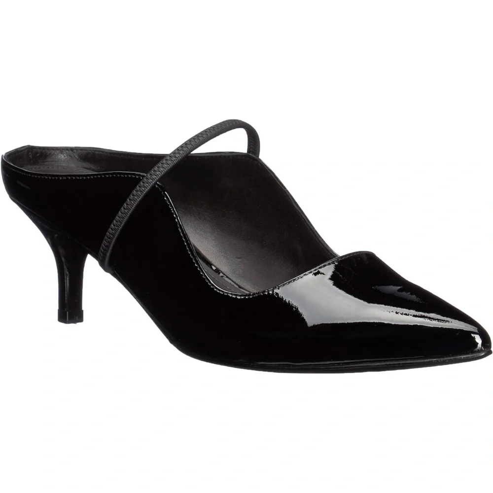 SIGERSON MORRISON Beryl Black Patent Leather Mules Ponted Toe Heeled Pump Shoe 6